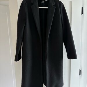 Zara Black Long Wool-Blend Trench Coat